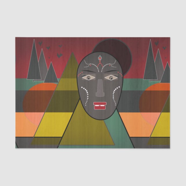 Papel De Seda Máscara abstrato africana em cores retrorativas de (Frente )