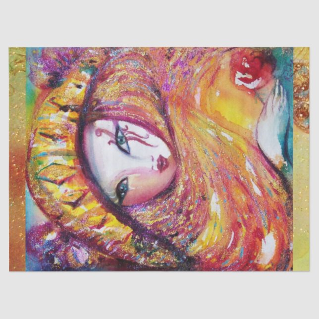 PAPEL DE SEDA MASCARADA VENETIANO - MÁSCARA AMARELO (Frente )