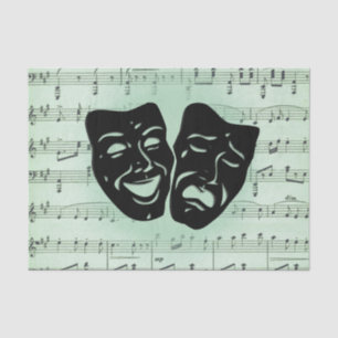 Papel De Seda Máscaras Gregas de Música Verde e Teatro