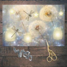 Papel De Seda Mason Jars Stars Dragonflies e Dandelion Seeds