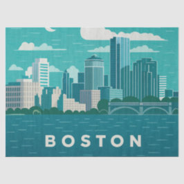 Papel De Seda Massachusetts Night Cityscape | Boston City