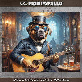 Papel De Seda Mastiff Steampunk dog tocando violão -
