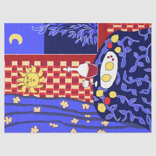 Papel De Seda Matisse Inspirou Azul Noite Estática Vinho (Frente )