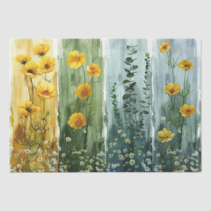 Papel De Seda Matizes Azuis Amarelos Verdes de Flores