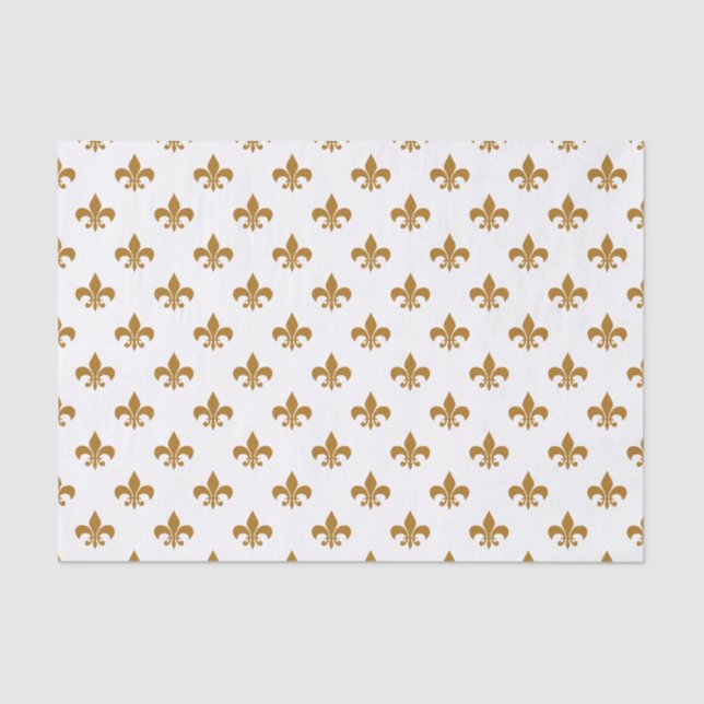 Papel De Seda Matte Dourado Fleur-de-lis em Branco (Frente )