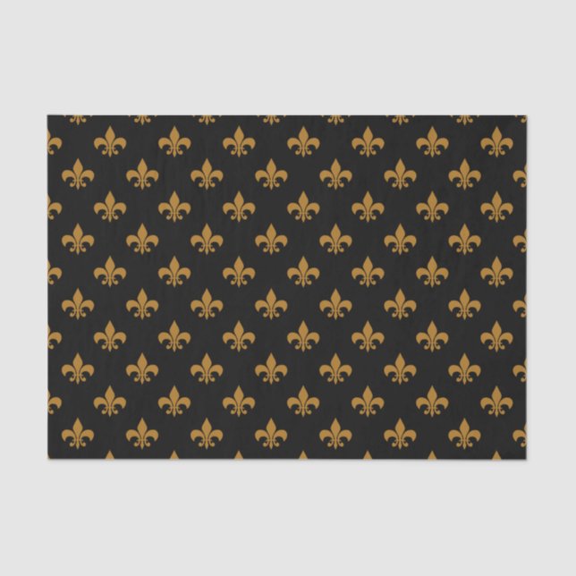 Papel De Seda Matte Dourado Fleur-de-lis em preto (Frente )
