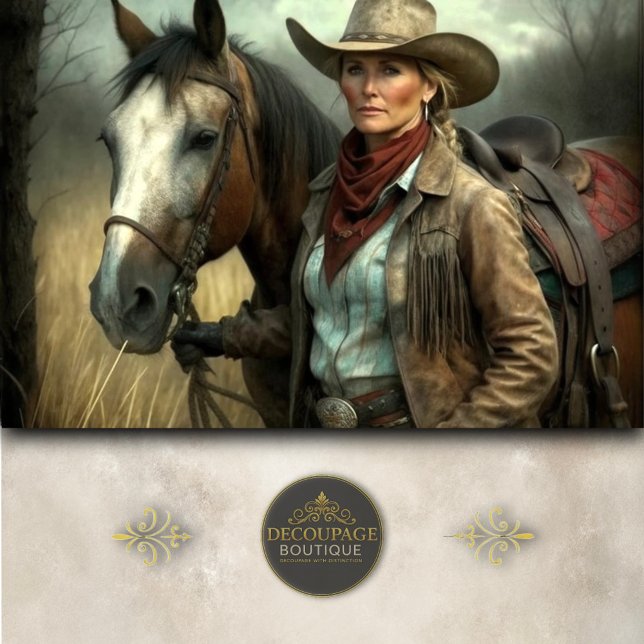 Papel De Seda Mature Cowgirl With Horse in Field Decoupage (Mature Cowgirl With Horse In Field Decoupage Tissue Paper)