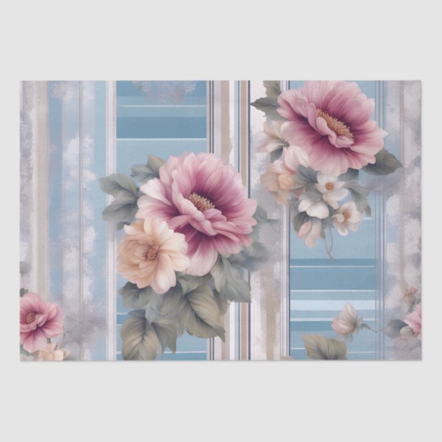 Papel De Seda Mauve Floral Nosegays Antiquado Azul (Frente )