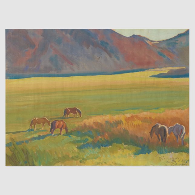 Papel De Seda Meadow e cavalos por Maynard Dixon (Frente )