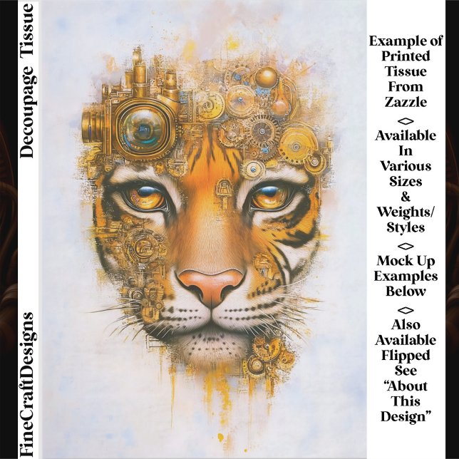 Papel De Seda Mechanical Steampunk Tiger Face ER1L Decoupage (Criador carregado)