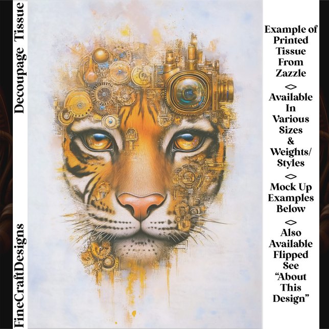 Papel De Seda Mechanical Steampunk Tiger Face ER1R Decoupage (Criador carregado)