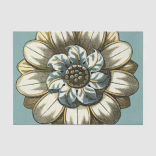 Papel De Seda Medalha Floral Ornamentado sobre fundo azul claro