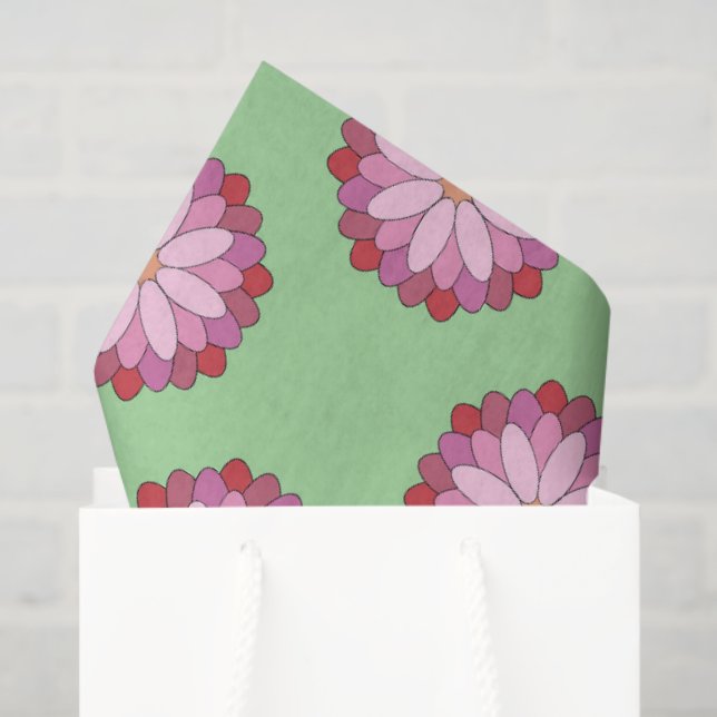 Papel De Seda Medalhão Verde-Asiático Pastel Rosa Floral (Sacola de presentes)