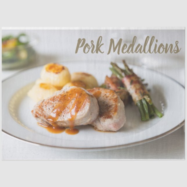 Papel De Seda Medalhões de porco filhotes com batatas e feijão (Frente )