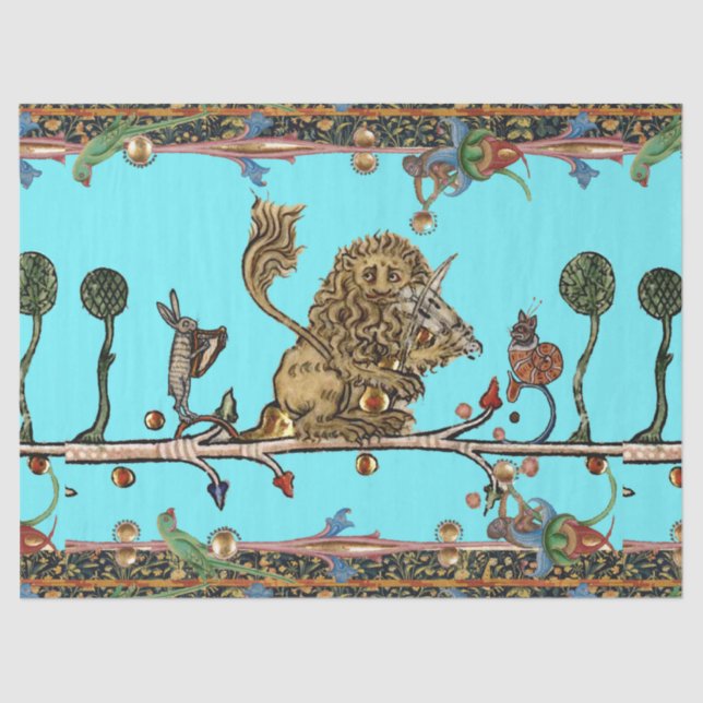 Papel De Seda MEDIEVAL BESTIAL FAZER MÚSICA Violinista Lion Blue (Frente )