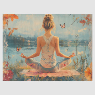 Papel De Seda Meditação do Prado do Pôr do Sol com Borboletas (2