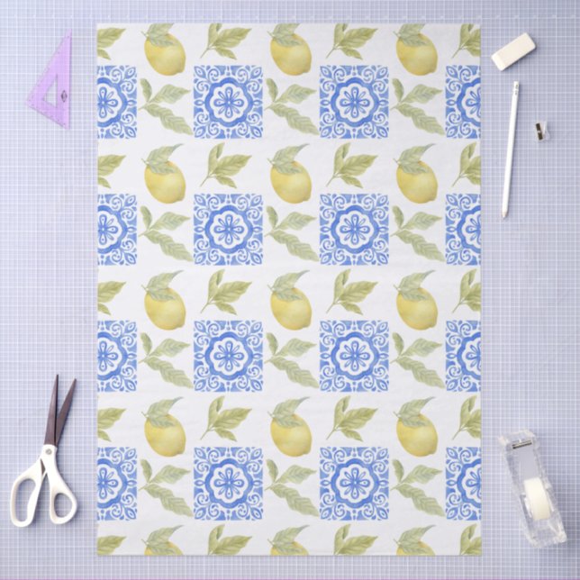 Papel De Seda Mediterrenean Citrus Lemon pattern (Arte )