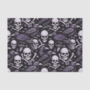 Papel De Seda Meia-noite Macabre, caveira Gótico Raven em Roxo