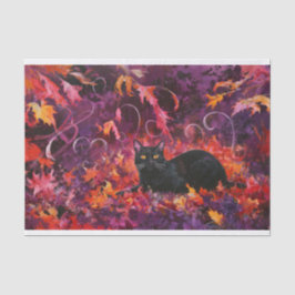 Papel De Seda Meia-noite na Floresta, Gato Preto, Folhas de Outo