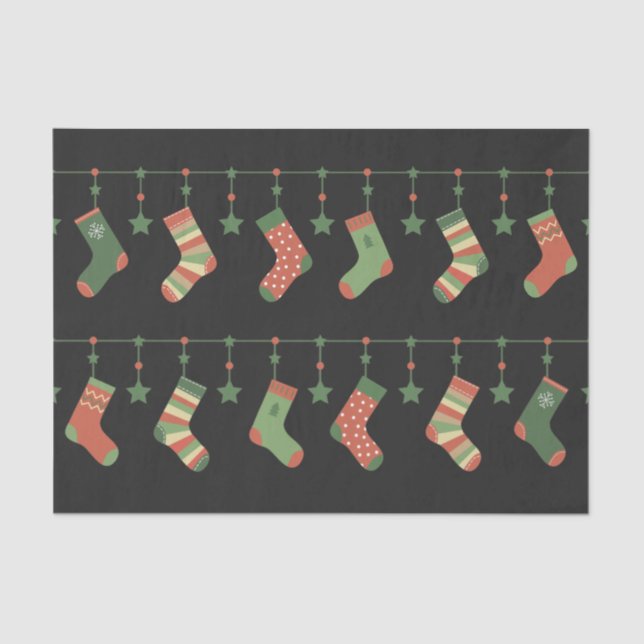 Papel De Seda Meias de natal, terra verde-castanha vermelha (Frente )