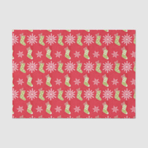 Papel De Seda Meias de Natal Verdes e Flocos de Neve Vermelhos