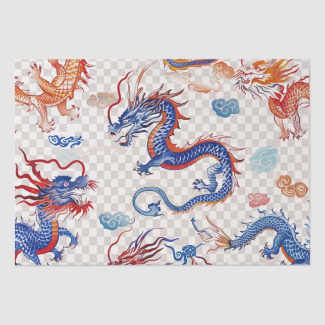 Papel De Seda Meio de dragão azul chinês (Frente )