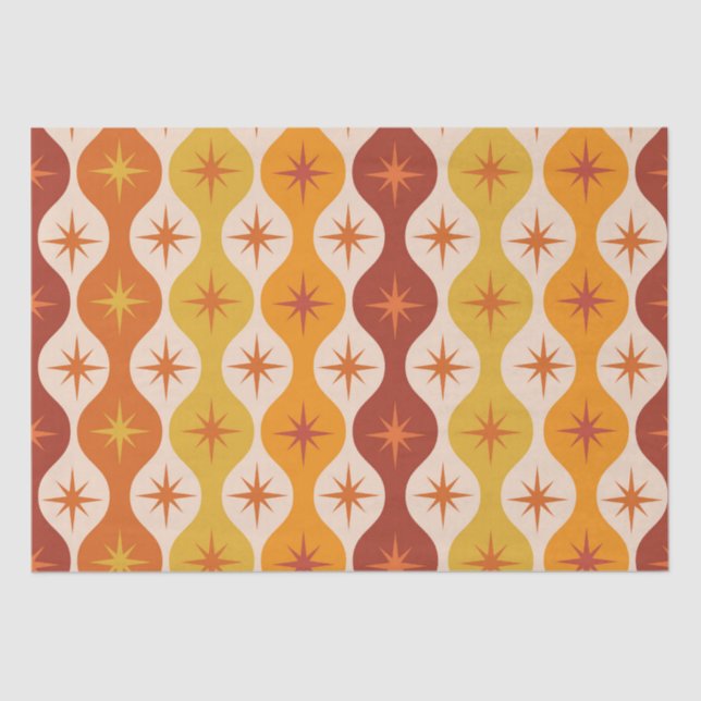 Papel De Seda Meio século Laranja Starbursts em Ogee Pattern (Frente )