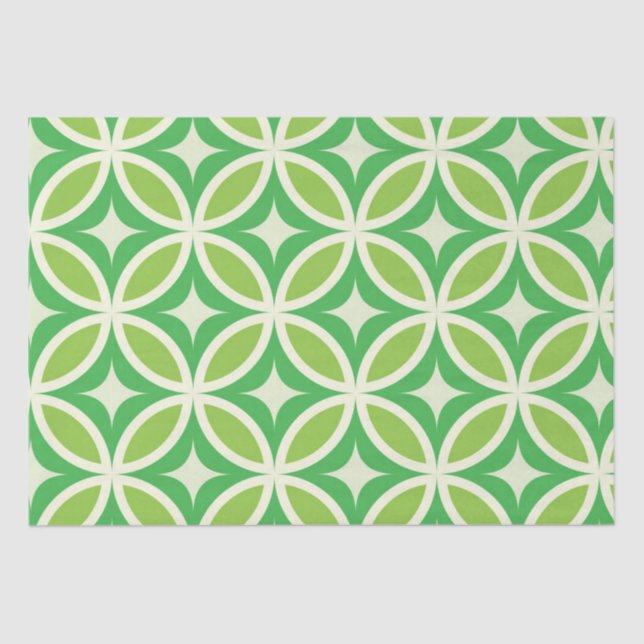 Papel De Seda Meio século Modern Starbursts Círculos Verde (Frente )