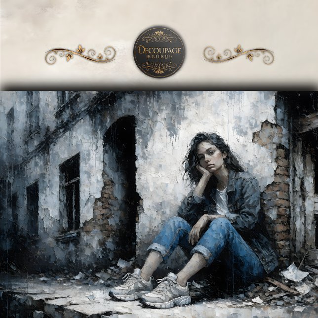 Papel De Seda Melancholic Urban Woman Blue Gray Decoupage (Melancholic Urban Woman Blue Gray Decoupage Tissue Paper)