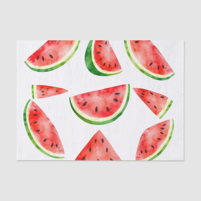 Papel De Seda Melancia de Aquarela Fresca com Fundo Branco (Frente )