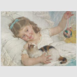 Papel De Seda Menina Adorável Brincando Com Seu Gato Pet