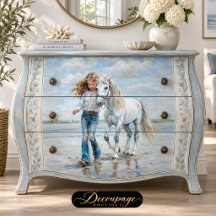 Menina Anda Cavalo Branco Decoupage Fazenda de Pr