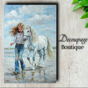 Papel De Seda Menina Anda Cavalo Branco Decoupage Fazenda de Pr