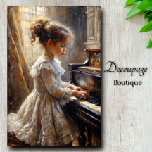 Menina Antiga Tocando Piano Decoupage