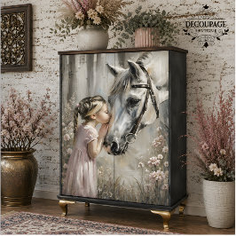 Papel De Seda Menina Beijando Cavalo Branco Decoupagem