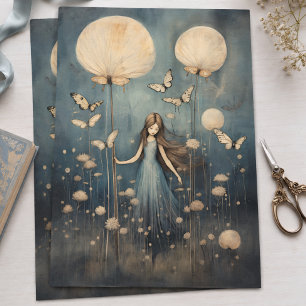 Papel De Seda Menina Caprichosa Dandelion e Borboleta Decoupage