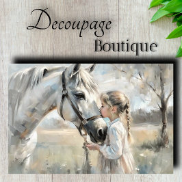 Papel De Seda Menina Cavalo Branco Decoupagem