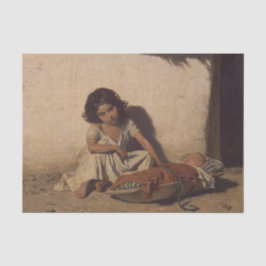 Papel De Seda Menina com bebê (Pobre Criança da Rua)