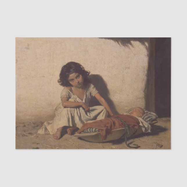 Papel De Seda Menina com bebê (Pobre Criança da Rua) (Frente )