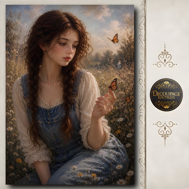 Papel De Seda Menina com Borboleta no Dedo (Girl with Butterfly on Finger Tissue Paper)