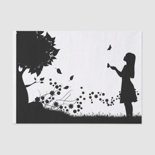 Papel De Seda Menina com Borboletas Desaparecendo (Frente )