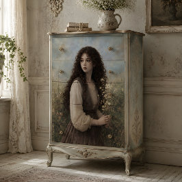 Papel De Seda Menina com Cabelo Crespo Comprido e Flores Silvest