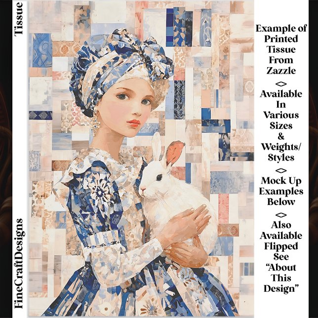 Papel De Seda Menina com Coelho Branco, Decoupagem Patchwork EB9 (Criador carregado)