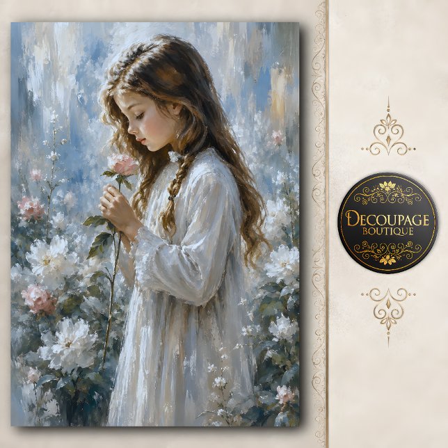 Papel De Seda Menina com Decoupage de Jardim de Rosas (Girl with Rose Garden Decoupage Tissue Paper)
