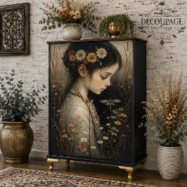 Papel De Seda Menina com Flores e Libélula Decoupage
