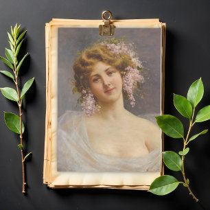 Papel De Seda Menina com Lilases, Arte de Achille Beltrame