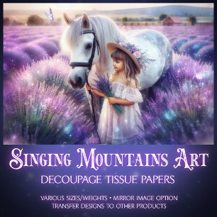 Papel De Seda Menina da Fantasia Lavanda e Cavalo em Decoupage