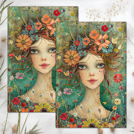 PAPEL DE SEDA MENINA DE FLOR BOHO DECOUPAGEM