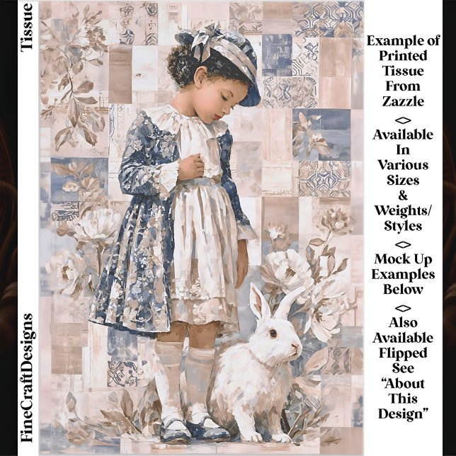 Papel De Seda Menina de Pele Morena com Coelho Branco EC3R Decou (Criador carregado)