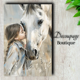 Papel De Seda Menina e Casa de Fazenda com Cavalo Branco Decoupa
